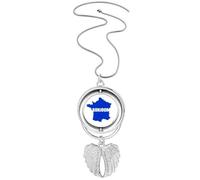no/no French Map Outline French Hello Pendant Angel Wings Rotating Necklace Jewelry