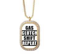 no/no Gas Clutch Shift Repeat Art Deco Fashion Necklace Pendant Diamond Crystal Golden Jewelry