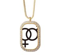 no/no Gender Difference Equality Between Men Women Rainbow Necklace Pendant Diamond Crystal Golden Jewelry