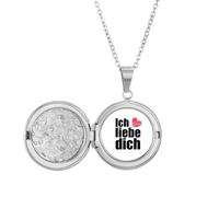 no/no German Dialect I Love You Text Title Locket Necklace Hold Picture Jewelry Birthday Gift