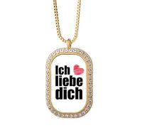 no/no German Dialect I Love You Text Title Necklace Pendant Diamond Crystal Golden Jewelry