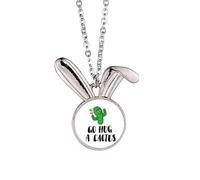no/no Go Hug A Cactus Art Deco Fashion Rabbit Necklace Pendant Bunny Animal Jewelry Gift