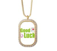 no/no Good Luck Lovely Text Multicolor Necklace Pendant Diamond Crystal Golden Jewelry