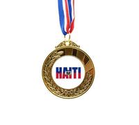 no/no Haiti Country Flag Name Art Deco Fashion Gold Award Winner Medal First Place Ribbon