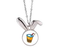 no/no Hand Drawn Milk Tea Tempting Attract Rabbit Necklace Pendant Bunny Animal Jewelry Gift