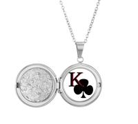 no/no Happiness King Club K Poker Locket Necklace Hold Picture Jewelry Birthday Gift