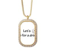 no/no Have A Drink Bar Pub Relax Necklace Pendant Diamond Crystal Golden Jewelry