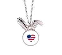 no/no Heart American Presidents Day Flag Rabbit Necklace Pendant Bunny Animal Jewelry Gift