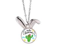 no/no Hello Summer Cactus Art Deco Fashion Rabbit Necklace Pendant Bunny Animal Jewelry Gift