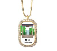 no/no Heritage Building Gate Hangzhou Necklace Pendant Diamond Crystal Golden Jewelry