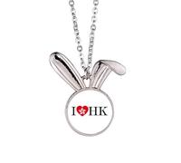 no/no Hong Kong Loves Heart Individual Country Rabbit Necklace Pendant Bunny Animal Jewelry Gift
