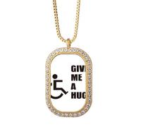 no/no Hug Help Body Disability Lucky Necklace Pendant Diamond Crystal Golden Jewelry