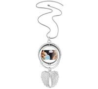 no/no Hungry Lovely Head Cat Expressions Pendant Angel Wings Rotating Necklace Jewelry
