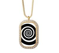 no/no Illusion Line Repeat Spiral Necklace Pendant Diamond Crystal Golden Jewelry