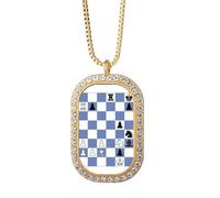 no/no International Chess Composition Tactic Necklace Pendant Diamond Crystal Golden Jewelry