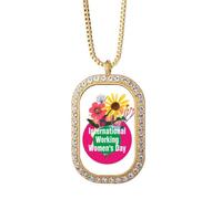 no/no International Working Women Day Necklace Pendant Diamond Crystal Golden Jewelry