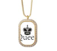 no/no King Black Word Chess Game Necklace Pendant Diamond Crystal Golden Jewelry