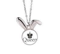 no/no King Black Word Chess Game Rabbit Necklace Pendant Bunny Animal Jewelry Gift