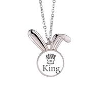 no/no King White Word Chess Game Rabbit Necklace Pendant Bunny Animal Jewelry Gift