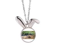 no/no Lake Lotus Summer Art Deco Fashion Rabbit Necklace Pendant Bunny Animal Jewelry Gift