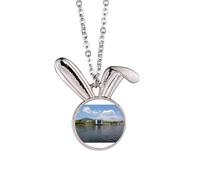 no/no Lake View Mountain Architecture Rabbit Necklace Pendant Bunny Animal Jewelry Gift