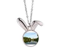 no/no Lake Willw Tree Tower Art Deco Fashion Rabbit Necklace Pendant Bunny Animal Jewelry Gift