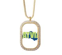no/no latvia map eu art deco fashion Necklace Pendant Diamond Crystal Golden Jewelry