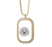 no/no Laughing Crying Happy Head Expression Necklace Pendant Diamond Crystal Golden Jewelry