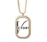 no/no Letter Expression Victory Necklace Pendant Diamond Crystal Golden Jewelry