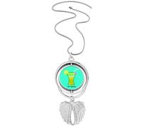 no/no Lime Scrawl Summer Drink Beverage Pendant Angel Wings Rotating Necklace Jewelry