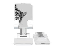 no/no Line Drawing Black Cat Head Animal Adjustable Cell Phone Stand Desk Foldable