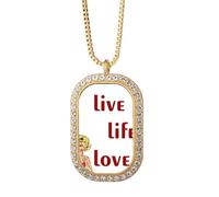 no/no Live Life Love Art Deco Fashion Necklace Pendant Diamond Crystal Golden Jewelry