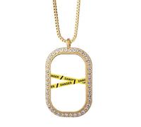 no/no Logo Danger Line Art Deco Fashion Necklace Pendant Diamond Crystal Golden Jewelry