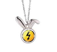 no/no Logo Yellow Background Electricity Dangerous Rabbit Necklace Pendant Bunny Animal Jewelry Gift