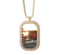 no/no Lotus And Sunset Art Deco Fashion Necklace Pendant Diamond Crystal Golden Jewelry
