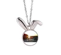 no/no Lotus And Sunset Art Deco Fashion Rabbit Necklace Pendant Bunny Animal Jewelry Gift