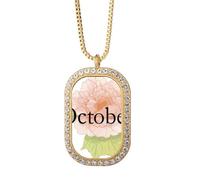 no/no Lotus Flower October Design Pattern Necklace Pendant Diamond Crystal Golden Jewelry