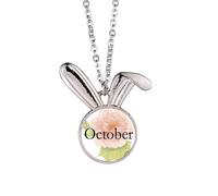 no/no Lotus Flower October Design Pattern Rabbit Necklace Pendant Bunny Animal Jewelry Gift