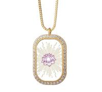 no/no Lotus Open Pure Mind Art Deco Fashion Necklace Pendant Diamond Crystal Golden Jewelry