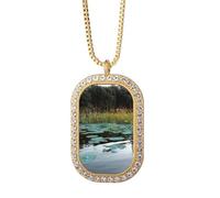 no/no Lotus Pond Art Deco Fashion Necklace Pendant Diamond Crystal Golden Jewelry