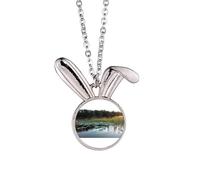 no/no Lotus Pond Art Deco Fashion Rabbit Necklace Pendant Bunny Animal Jewelry Gift