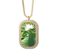 no/no Lotus Pond White Art Deco Fashion Necklace Pendant Diamond Crystal Golden Jewelry