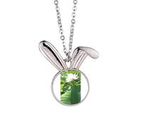 no/no Lotus Pond White Art Deco Fashion Rabbit Necklace Pendant Bunny Animal Jewelry Gift