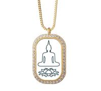 no/no lotus thr meditation thinking Necklace Pendant Diamond Crystal Golden Jewelry