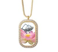no/no Lotus Whale Flower Bird Sacred Necklace Pendant Diamond Crystal Golden Jewelry