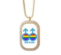 no/no Love Is Love Art Deco Fashion Necklace Pendant Diamond Crystal Golden Jewelry