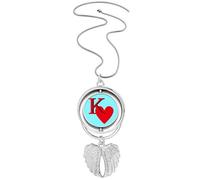 no/no Love King Heart K Poker Pendant Angel Wings Rotating Necklace Jewelry
