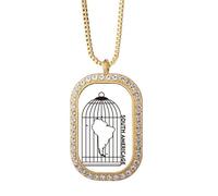 no/no Map Cage Continent South America Necklace Pendant Diamond Crystal Golden Jewelry