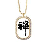 no/no Meditation Chinese Character Outline Necklace Pendant Diamond Crystal Golden Jewelry