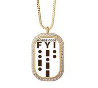 no/no Morse Code Reference Points Lines Necklace Pendant Diamond Crystal Golden Jewelry